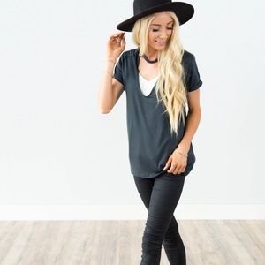Teal Black V -Neck by Shop Stevie